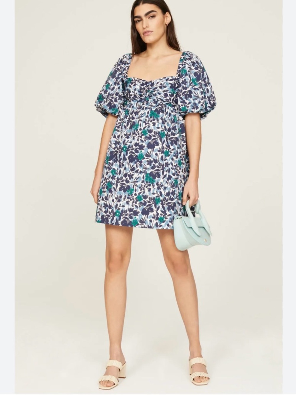 Peter Som Blue, Navy & Green Floral Print Dress